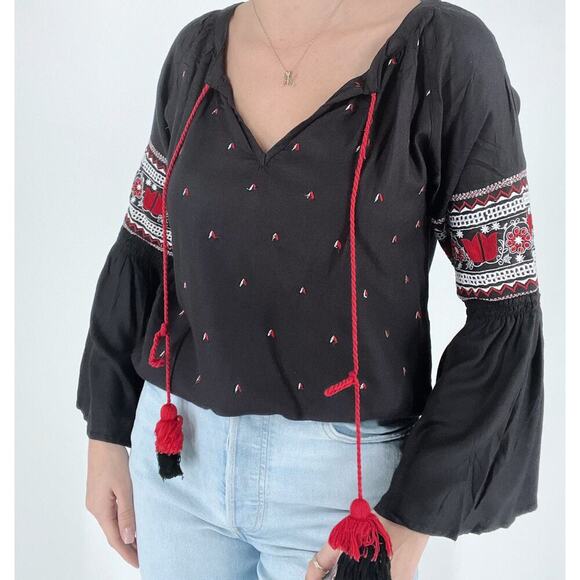 Ban Jara Boho Embroidered Black Blouse with Bell Sleeves - Picture 4 of 5